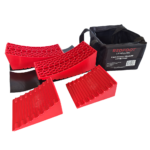 Redfoot Levelling - A set of red plastic blocks and a bag.